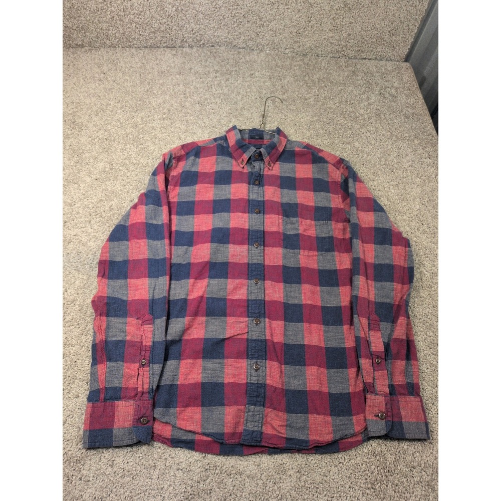 J.Crew Homespun Slim Fit Buffalo Check Flannel Shirt Mens L Navy‎ Red C8198